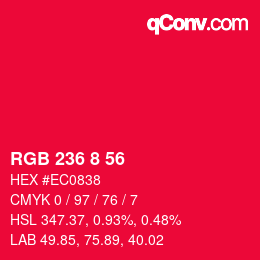 カラーコード: RGB 236 8 56 | qconv.com