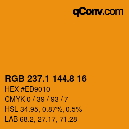 カラーコード: RGB 237.1 144.8 16 | qconv.com