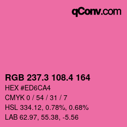 カラーコード: RGB 237.3 108.4 164 | qconv.com
