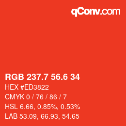 カラーコード: RGB 237.7 56.6 34 | qconv.com