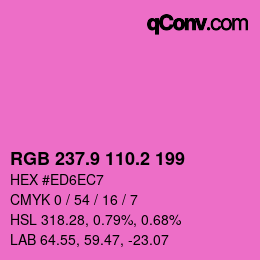 カラーコード: RGB 237.9 110.2 199 | qconv.com