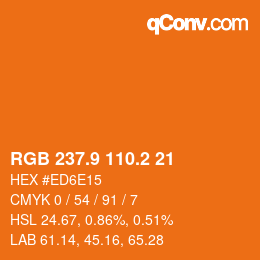 カラーコード: RGB 237.9 110.2 21 | qconv.com