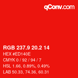 カラーコード: RGB 237.9 20.2 14 | qconv.com