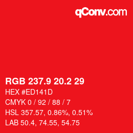 カラーコード: RGB 237.9 20.2 29 | qconv.com