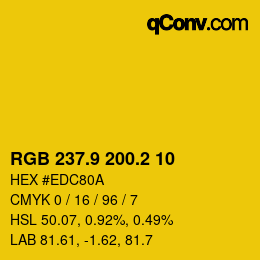 カラーコード: RGB 237.9 200.2 10 | qconv.com
