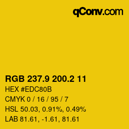 カラーコード: RGB 237.9 200.2 11 | qconv.com