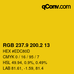 カラーコード: RGB 237.9 200.2 13 | qconv.com