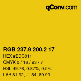 カラーコード: RGB 237.9 200.2 17 | qconv.com