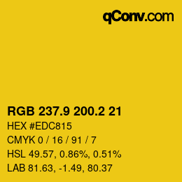 カラーコード: RGB 237.9 200.2 21 | qconv.com