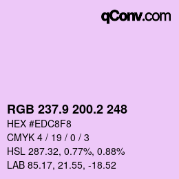 カラーコード: RGB 237.9 200.2 248 | qconv.com