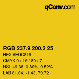 カラーコード: RGB 237.9 200.2 25 | qconv.com