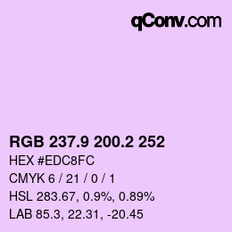 カラーコード: RGB 237.9 200.2 252 | qconv.com