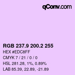 Color code: RGB 237.9 200.2 255 | qconv.com
