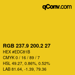 カラーコード: RGB 237.9 200.2 27 | qconv.com