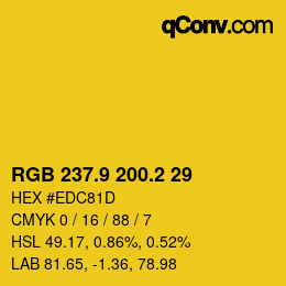 カラーコード: RGB 237.9 200.2 29 | qconv.com