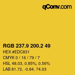 カラーコード: RGB 237.9 200.2 49 | qconv.com