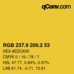 カラーコード: RGB 237.9 200.2 53 | qconv.com