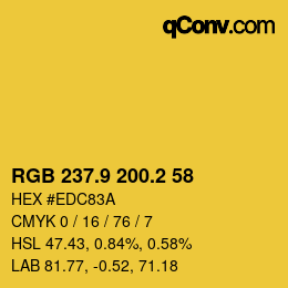 カラーコード: RGB 237.9 200.2 58 | qconv.com