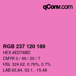 颜色代码: RGB 237 120 189 | qconv.com