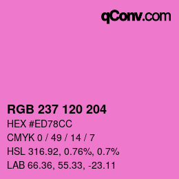 颜色代码: RGB 237 120 204 | qconv.com