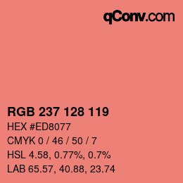 カラーコード: RGB 237 128 119 | qconv.com