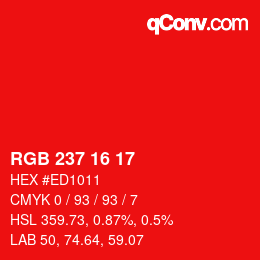 カラーコード: RGB 237 16 17 | qconv.com