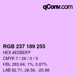 Color code: RGB 237 189 255 | qconv.com