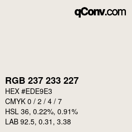 Color code: RGB 237 233 227 | qconv.com
