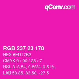 颜色代码: RGB 237 23 178 | qconv.com