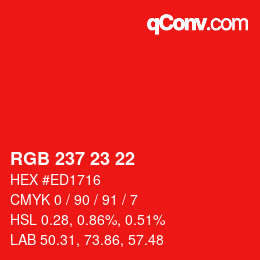 Color code: RGB 237 23 22 | qconv.com