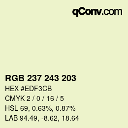 カラーコード: RGB 237 243 203 | qconv.com
