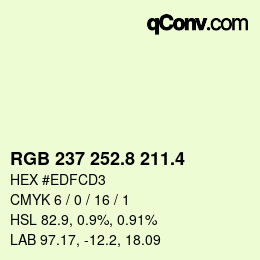カラーコード: RGB 237 252.8 211.4 | qconv.com