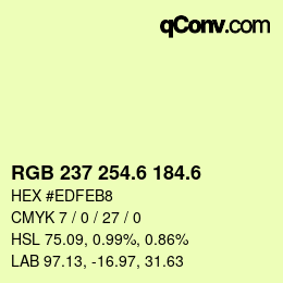 カラーコード: RGB 237 254.6 184.6 | qconv.com