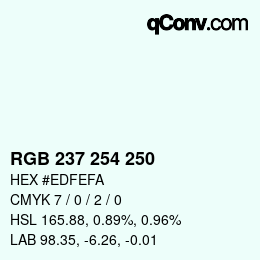 Color code: RGB 237 254 250 | qconv.com