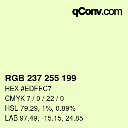 Color code: RGB 237 255 199 | qconv.com