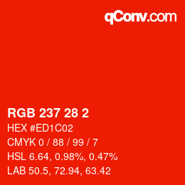 カラーコード: RGB 237 28 2 | qconv.com