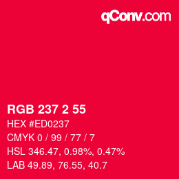 Color code: RGB 237 2 55 | qconv.com