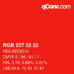 カラーコード: RGB 237 32 22 | qconv.com
