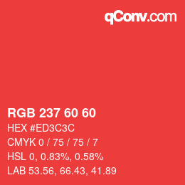カラーコード: RGB 237 60 60 | qconv.com