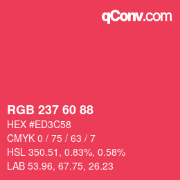 颜色代码: RGB 237 60 88 | qconv.com
