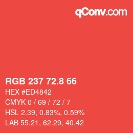 カラーコード: RGB 237 72.8 66 | qconv.com