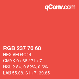 カラーコード: RGB 237 76 68 | qconv.com