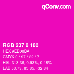 颜色代码: RGB 237 8 186 | qconv.com