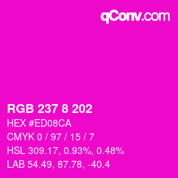 颜色代码: RGB 237 8 202 | qconv.com
