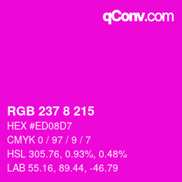 カラーコード: RGB 237 8 215 | qconv.com