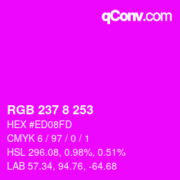 颜色代码: RGB 237 8 253 | qconv.com