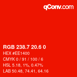 カラーコード: RGB 238.7 20.6 0 | qconv.com