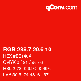 カラーコード: RGB 238.7 20.6 10 | qconv.com