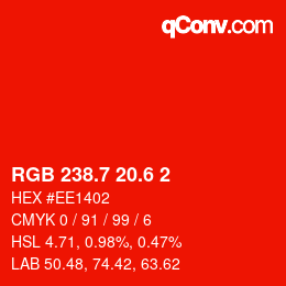 カラーコード: RGB 238.7 20.6 2 | qconv.com