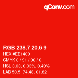 カラーコード: RGB 238.7 20.6 9 | qconv.com